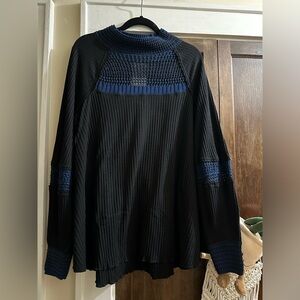 NWT free people-Large -tunic top black with blue
